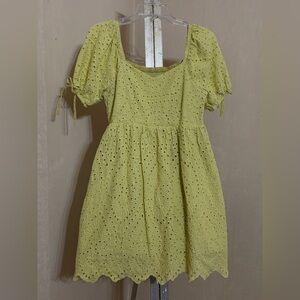Charming Yellow Eyelet Puff Sleeve Dress Sz S